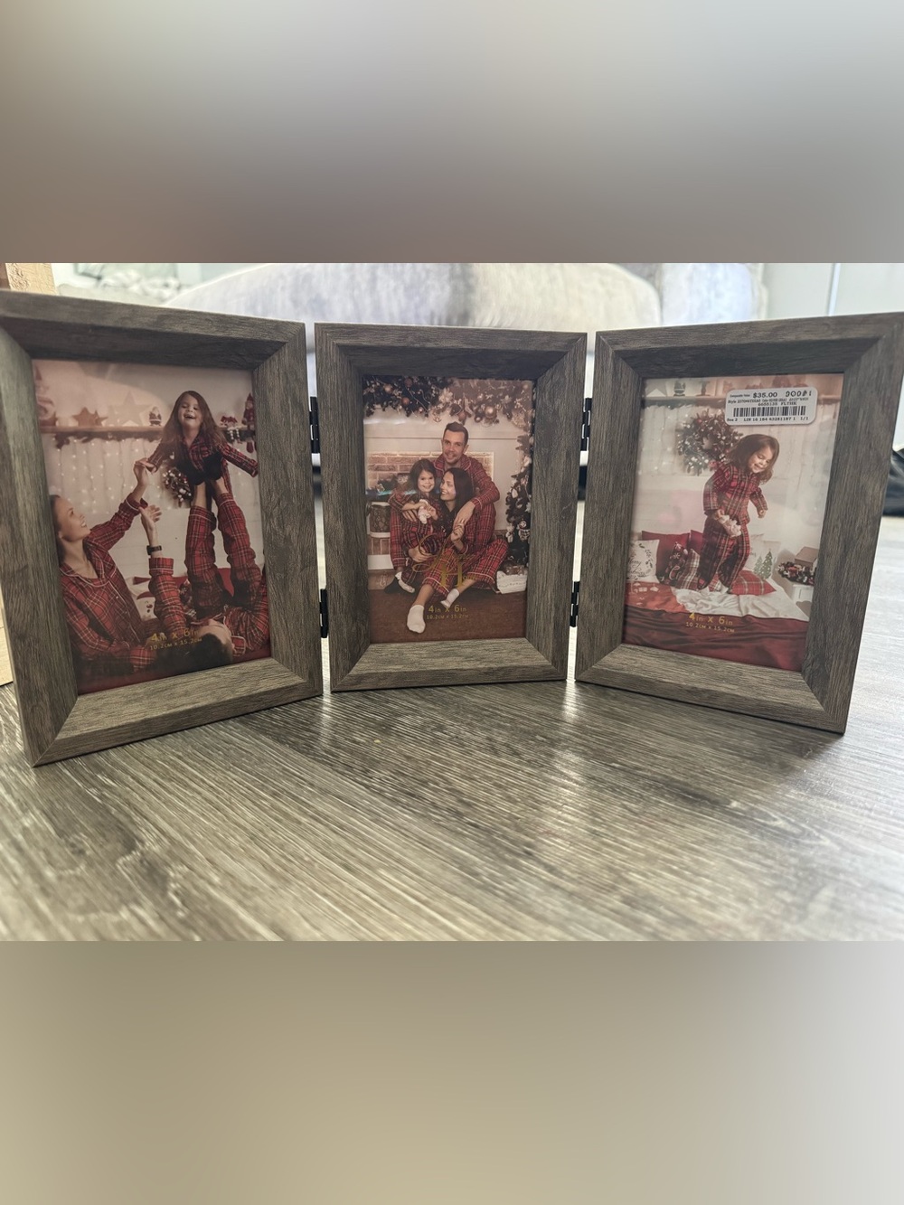 Rustic Hinged Triple Photo Frame - Brownish Gray